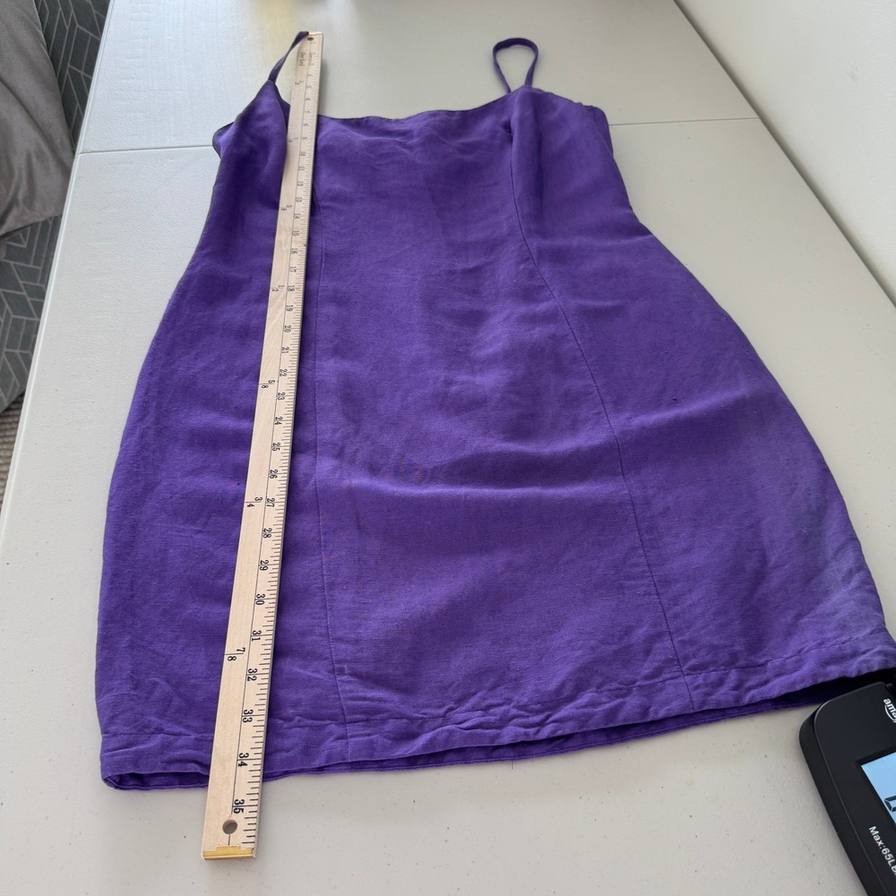 Vintage Ashley Brooke Linen Blend Mini Slip Dress 10 Purple 90s Minimalist Retro - Picture 10 of 12